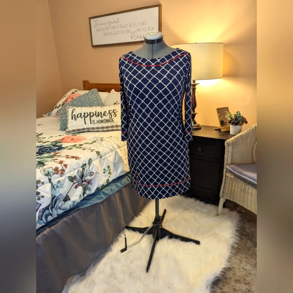 Land's End navy and white rope print size S shift dress